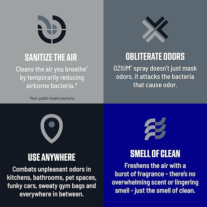 Ozium Air Sanitizer Spray - Room Odor Eliminator for Home, Car, and Office - Carbon Black - 8 oz Can - 1 Pack