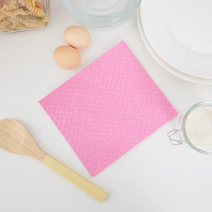 Restaurantware Swedish Dishcloths Pack of 200 Cellulose Reusable Absorbent Pink Kitchen Towels, Washable Quick-Dry Dish Towels, Sustainable Pink Cleaning Cloths Super-Absorbent Biodegradable Odorless