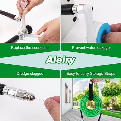 Sewer Jetter Kit for Pressure Washer,Water Jet Drain Cleaning Hose with Corner Rotating Button Spring Nose 1/4" NPT Sewer Cleaning Tool High-Pressure Nozzles,5800 PSI 150 FT