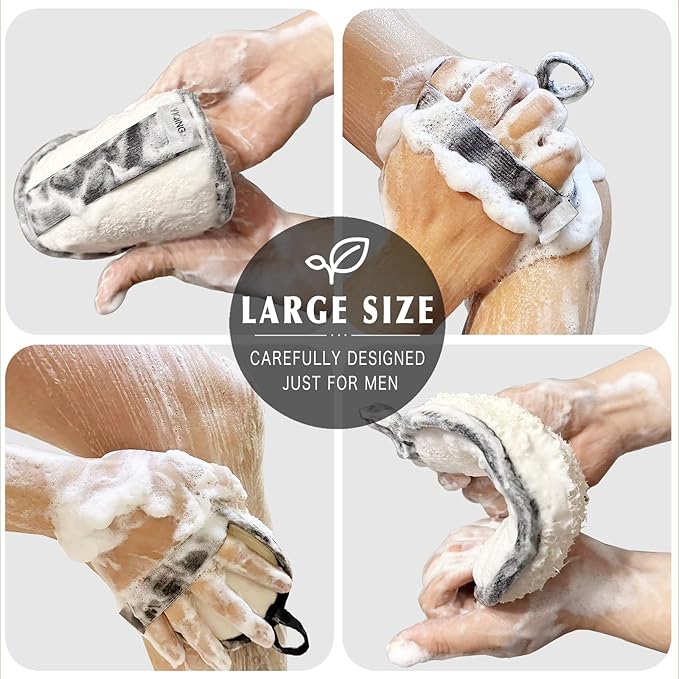 YIQINGJIE Natural Shower Loofah Sponge Exfoliating Body Scrubber，Natural Organic Beauty Exfoliating Loofah for Men and Women, Suitable for Cleansing Face Scrubber and Body Bath,Large Black(2 Pack)