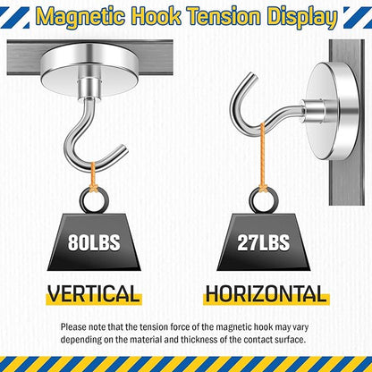 FINDMAG Magnetic Hooks, 80lbs Extra Strong Cruise Magnets, Heavy Duty Magnets with Hooks, N52 Neodymium Magnetic Hooks for Hanging, Fridge, 2026 Cruise Cabin Ship Essentials, Travel (6 Pack, Silver)