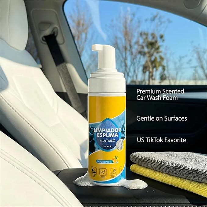 4-in-1 Multi-Enzyme Foam Cleaner 5oz, All-Purpose Deep Cleaning Spray for Car Interior, Kitchen Grease, Bathroom Tiles, Sofa Upholstery (2PCS+2*Sponge+Towel)