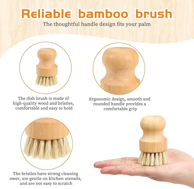 JJUNW 12 Packs Bamboo Dish Scrub Brushes, Wok Brush, Wooden Scrubbers Set Bamboo Scrub Brush Clean Pan for Kitchen Sink Cleaning Cast Iron Pots and Pans