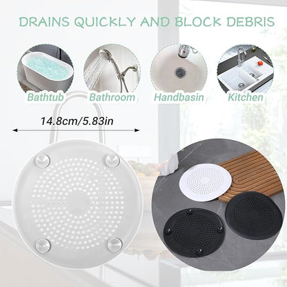 4Pcs Silicone Drain Covers Round Hair Drain Catcher with Suction Cup Shower Drain Hair Catcher Hair Stopper Shower Drain Covers for Shower Drains Bathroom Kitchen Bathtub Sink Easy to Install andClean