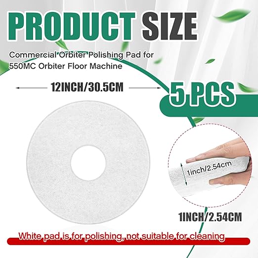 Teenyyou 5 Pcs 12" Cleaning Orbiter Pads Commercial Floor Buffer Pads Hardwood Floor Maintenance Scrubber Polisher Cleaning and Stripping for Orbiter Machine (White)