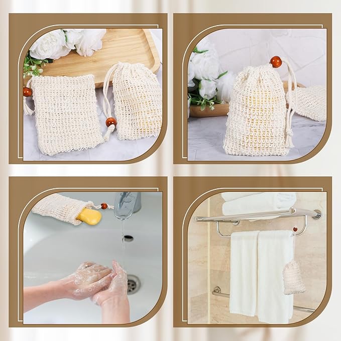 50 Pack Soap Saver Bags, Natural Cotton Linen Mesh Soap Bag with Drawstring for Exfoliating, Foaming, and Drying, Bar Pouch for Bath and Shower Use (3.5x5.5 Inch)
