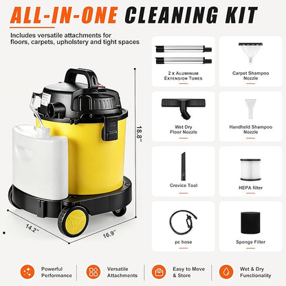 Shop Vacuum Wet and Dry Cleaner, 6 Gallon 5.5 Peak HP Wet Dry Vac, 17 KPA Max Power 4 in 1 Portable Shop Vacuum Wet and Dry with Filter,Soap Tank, Hose and Attachments for Home, Car, Garage, 175