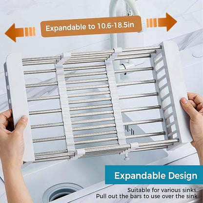 COVRA Stainless Steel Over-Sink Dish Drying Rack – Versatile Kitchen Organizer for 11″–19″ Square Sinks – Effortless Drying for Dishes, Fruits & Vegetables (Gray)