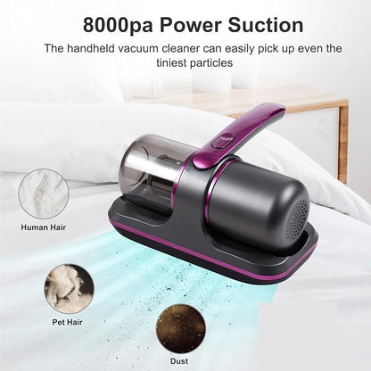 Mattress Vacuum Cleaner, Compact Mattress Vacuum Cleaner 100W Handheld Cordless Bed 8000Pa Strong Suction 2 Speeds Adjustable for Clean for Beds, Sofas, Car Seats