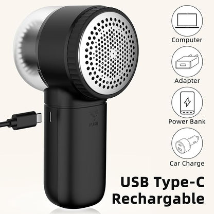 Fabric Shaver Electric Lint Remover Rechargeable Sweater Shaver Dual Protection Removable Bin Easy Remove Fuzz Lint Pills Bobbles (Black) FS001