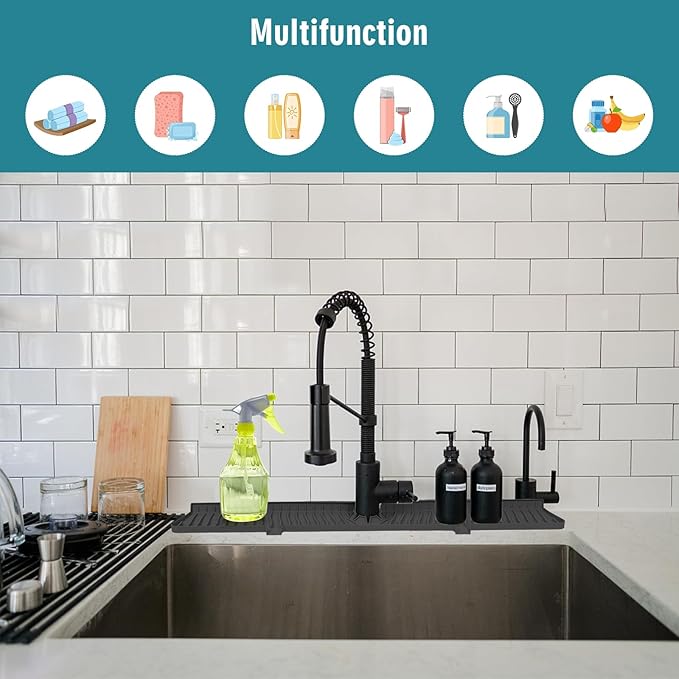 30 Inch Longer Faucet Mat for Kitchen Sink, Silicone Sink Faucet Mat Splash Guard, Splash Faucet Guard Draining Mat,Splash Guard Behind Faucet