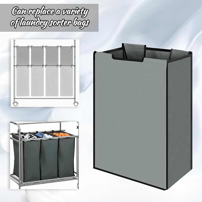 3 Pack Large Laundry Sorter Replacement Bags, Hamper Cart Removable Replacement, Laundry Storage Organizer-Replacement Bags, Gray, Square Shap(Dark Gray)