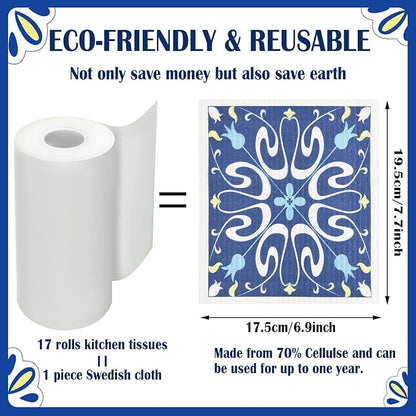 WILLBOND 9 Pieces Blue Style Swedish Kitchen Dishcloths Reusable Absorbent Hand Towels Sponge Cloth for Baking Cooking Kitchen Home Decoration Housewarming Gift