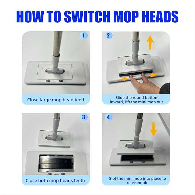 Upgrade Push Clamp Mop Kit - 2-in-1 Full Size Press Grip Lazy Sweeper Mop with Convenient Cloth Changing, Compatible with Swiffer Pads, Hardwood Tile Marble Floor Cleaning, 52in with10 Dry Cloths