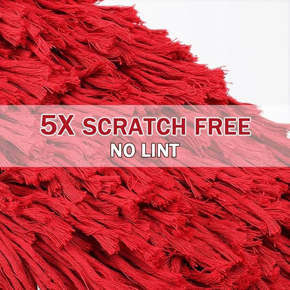 Car Duster Exterior with Extendable Handle, Scratch Free Auto Wash Brush Mop, Interior Detailing Kit for Truck RV Boat - Wax Cotton Duster & Interior Brush, Red