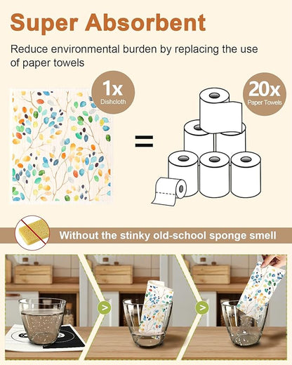 Miss Adola Swedish Dishcloths for Kitchen with Hooks - Reusable Dish Cloths for Washing Dishes Fast Drying Cute Fun 5 Pack Swedish Dish Towels Washable Cleaning Sponge, Elegant Flowers