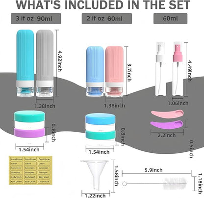 Vitog 16 Pack Travel Bottles Set, TSA Approved Silicone Toiletry Containers for Shampoo & Conditioner, Leak Proof Refillable Traveling Size Liquid Containers, Travel Essentials Toiletry Bottles