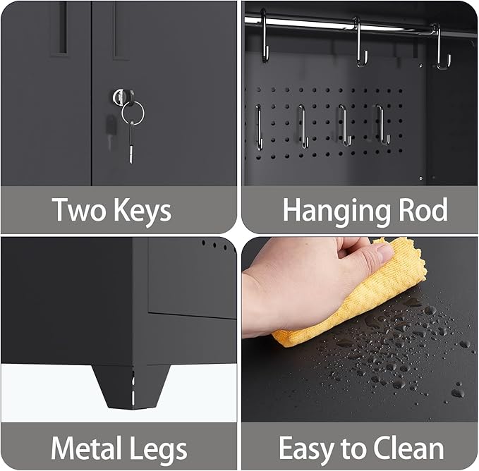 73" H Garage Storage Cabinet,Broom Closet Storage Cabinet with Adjust Shelves,Utility Cabinet,Utility Closet for Garage,Office,Black