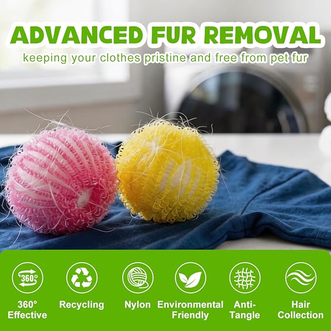 12 PCS Pet Hair Remover for Laundry, Reusable Dog & Cat Hair Remover Balls, Washing Machine Pet Hair Catcher & Lint Remover for Clothes, Bedding, Safe on Fabrics