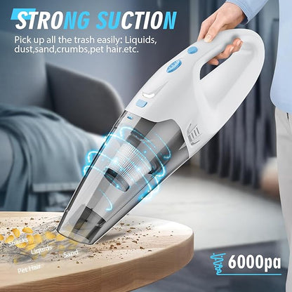 FUOAYOC Handheld Vacuum Cordless for Home/Car/Office, 6KPA Powerful Suction & 1.6lbs Lightweight, Mini Portable Hand Held Vacuum Cleaner with LED Light & Multi Accessories, Car Cordless Rechargeable