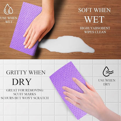 6 Packs Swedish Kitchen Dish Cloths - Reusable Paper Towels for Counters & Dishes - Eco Friendly Cellulose Sponge Cloth (Purple)