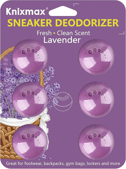 Knixmax Shoe Deodorizer Balls, Odor Eater Ball for Sneakers Boots Mules, Air Fresheners for Gym Gear Bags Lockers, Lavender scent, Pack of 6, Purple