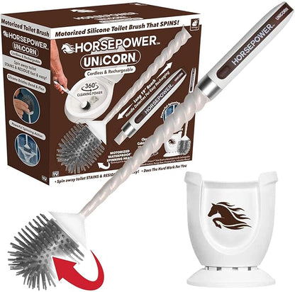 Horsepower Unicorn Electric Toilet Brush – Motorized 360° Silicone Bristles, Rechargeable Cordless Power for Effortless Deep Cleaning – AS-SEEN-ON-TV
