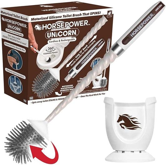 Horsepower Unicorn Electric Toilet Brush – Motorized 360° Silicone Bristles, Rechargeable Cordless Power for Effortless Deep Cleaning – AS-SEEN-ON-TV