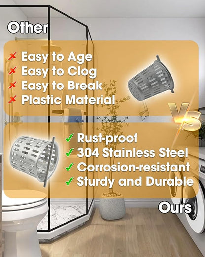 2 Pcs Debris and Hair Strainer for Shower Drains Floor Drain, 2 Inch Stainless Steel Debris Basket Hair Trap Catcher with 2 Lifting Hook, Straight Type