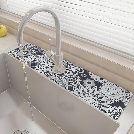 24" X 5.5" Kitchen Sink Splash Guard Faucet Mat Mandala Super Absorbent Fast Drying Faucet Guard & Draining Mat Sink Splash Guard Behind Faucet for Kitchen, Bathroom