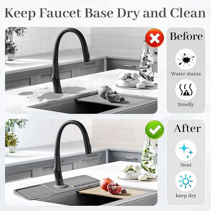 PoYang 17.7 Inch Faucet Mat for Kitchen Sink Splash Guard Behind Faucet, Sink Protectors for Kitchen Sink Faucet Mat Splash Guard for Kitchen Sink Area, Long Silicone Faucet Guard & Draining Mat, Grey