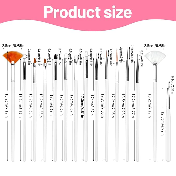 MUIIGOOD 15pcs White Nail Art Brushes Set Nail Pen Designer Acrylic Nail Art Gel Painting Brushes Tool Dust Brush,Striping Brushes Dotting Tools for Long Lines Fan Brush Gel Polish Nail Art Supplies