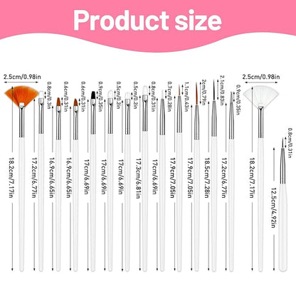 MUIIGOOD 15pcs White Nail Art Brushes Set Nail Pen Designer Acrylic Nail Art Gel Painting Brushes Tool Dust Brush,Striping Brushes Dotting Tools for Long Lines Fan Brush Gel Polish Nail Art Supplies