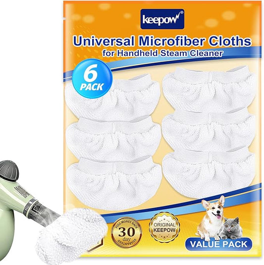 KEEPOW Steam Cleaner Accessories Compatible with Bissell Steam Shot Omni Attachments Fit fr Wagner Fit fr PurSteam Fit for McCulloch Handheld Steam Cleaner Attachments Universal Microfiber Pads 6 PCS
