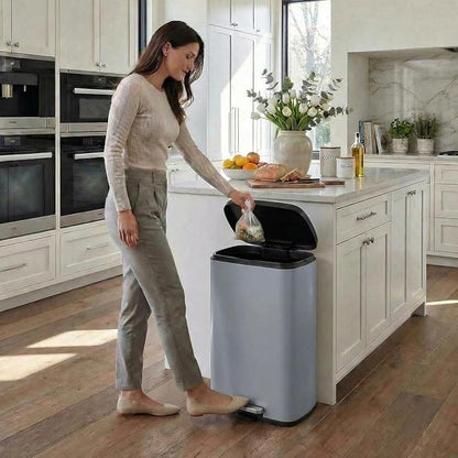 13.2 Gal Kitchen Trash Can, 50L Recycling or Garbage Bin, Brushed Stainless Steel Waste Basket, Soft&Quiet Close Dustbin, with Step-On Pedal, Removable Inner Bucket, for Home, Office, Living Room