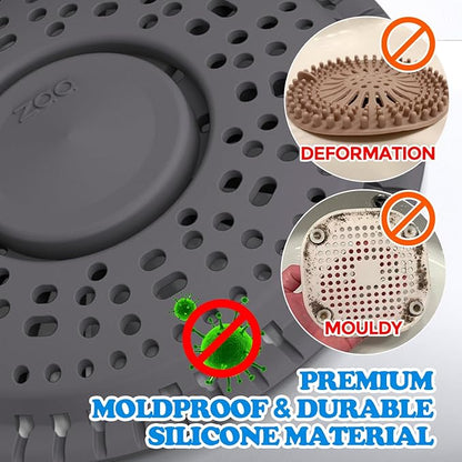 zaa Shower Drain Hair Catcher, Upgraded 2Pack Premium Silicone Drain Protector & Shower Drain Cover for Regular Floor Drains of Shower Room, Bathroom, Dark Gray