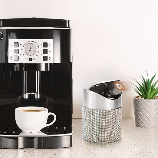 ZOOFOX Countertop Trash Can, 1.5 Liter Bling Rhinestone Garbage Bin with Swing Lid for Home, Office, Vanity Tabletop, Bedroom, Bathroom