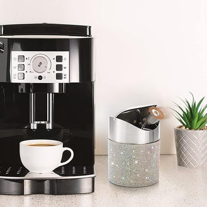 ZOOFOX Countertop Trash Can, 1.5 Liter Bling Rhinestone Garbage Bin with Swing Lid for Home, Office, Vanity Tabletop, Bedroom, Bathroom