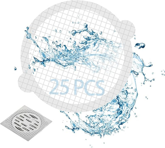 25pcs Disposable Shower Drain Hair Catcher Hair Trap for Shower Drain Mesh Stickers Shower Strainer for Bathroom Tub Kitchen Sink Shower Drain Cover Hair Stopper (White 25)