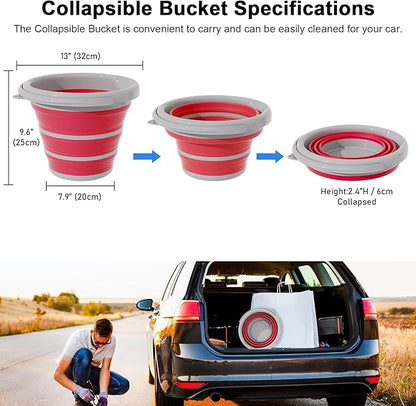 Collapsible Wash Bucket with Microfiber Mitt, 10L (2.6 Gallon) Portable Collapsiblle Bucket with Handle for Car Wash Household Cleaning, Multiuse Collapsibles Water Bucket and Car wash mitt - Pink