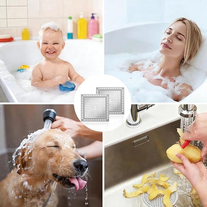 Drain Hair Catcher, 2pcs Square Shower Drain Cover for Bathroom, Drain Strainer, Stainless Steel and Silicone (Square)