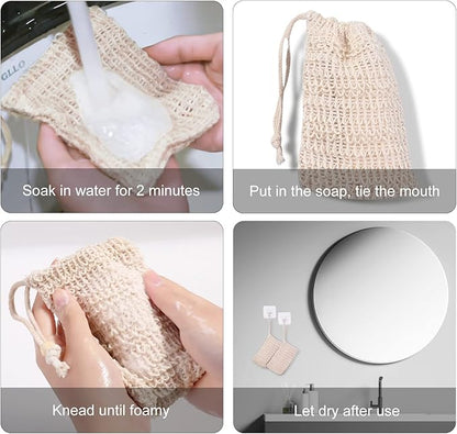 15 Pack Soap Bag, TACYKIBD Natural Sisal Soap Saver Bag with Drawstring, Exfoliating Soap Pouch for Foaming Drying Soap Mesh for Message Peeling Bath Shower Scrubber Use