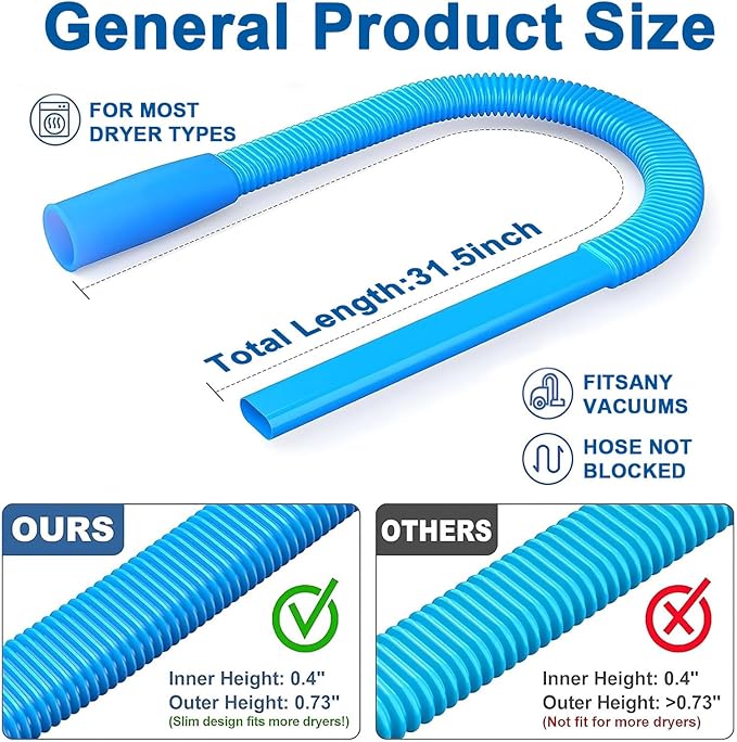 Upgraded Dryer Vent Cleaner Kit: Dryer Lint Vac Attachment, Universal Vacuum Hose Attachment Tool for Lint Removal (Blue Black)