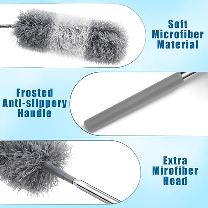 Tanlade 12 Pcs Microfiber Feather Duster for Cleaning 13-31 Inch Extendable Cobweb Dusters Ceiling Fan Duster Washable Bendable Tool for Office Car Window Furniture (Gray White)