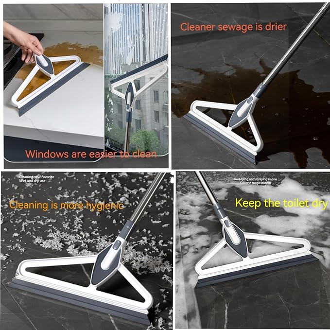 Microfiber Mop Bucket Set, Flat Mop with Bucket, Floor Brush & Glass Squeegee Included, Wet Dry Cleaning System with 6 Washable Pads (1 Mop+6 Microfiber Pads+1 Bucket+1 Floor Brush+1 Glass Wiper)