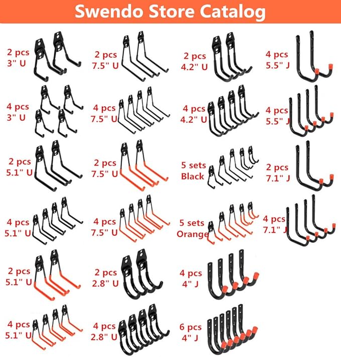 Heavy Duty Garage Storage Utility Double Hooks,Extended Wall Mount Tool Holder Organizer for Ladders,Bike,Chair (4 Pack Black 7.5" Large U Hook)