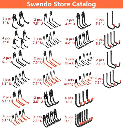Heavy Duty Garage Storage Utility Double Hooks,Extended Wall Mount Tool Holder Organizer for Ladders,Bike,Chair (4 Pack Black 7.5" Large U Hook)