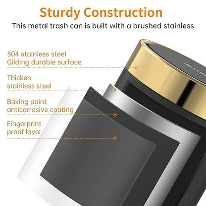 Mini Trash Can with Lid, Desktop Small Trash Can Recycling Bin Cute Metal Garbage Can for Tabletop Countertop Use,Stainless Steel 0.4Gal/1.5L Waste Bin for Office Parlor Car Bedroom,Swing Lid Open