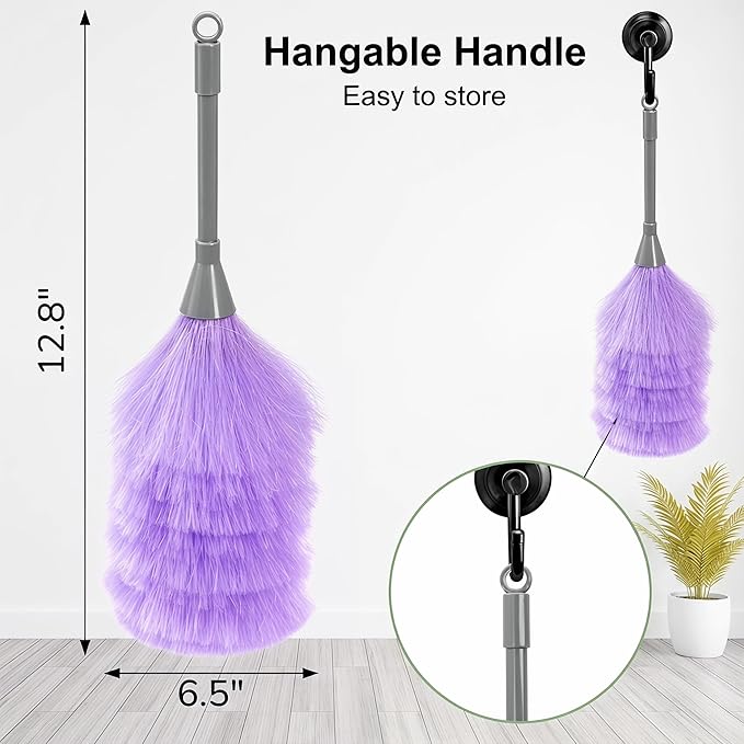 Goaste 12 Pack Microfiber Delicate Duster, 12.8 Inch Fluffy Feather Dusters with Plastic Handle, 2 Colors Electrostatic & Washable Cleaning Tool for TV Screen, Car, Laptop, Keyboard (Purple & Gray)
