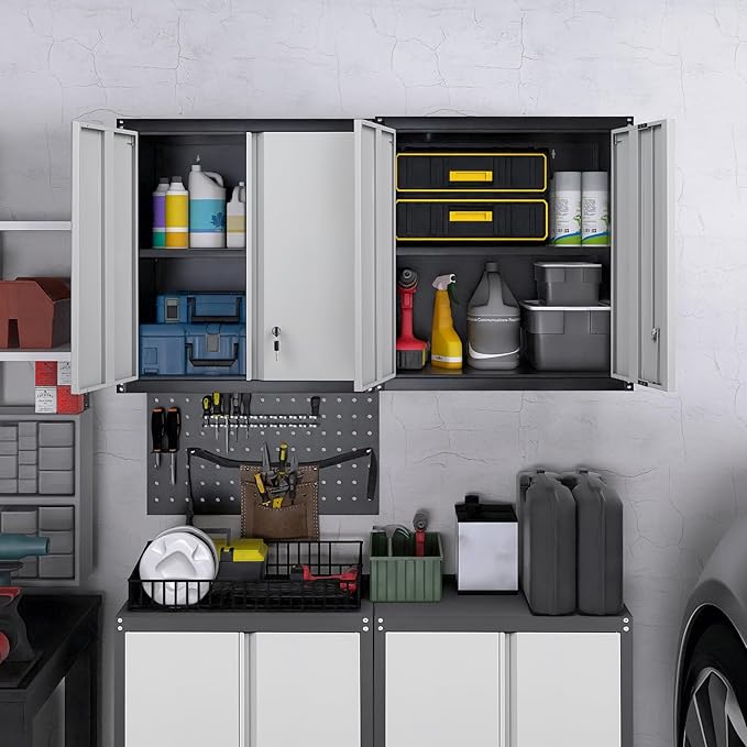 Garage Storage Cabinet,Locking Wall Cabinet with Adjustable Shelf,Wall Cabinets for Basement,Shop,School,Grey-Black